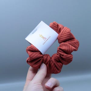 Scrunchie solid fabric hair tie ponytail holder dark orange