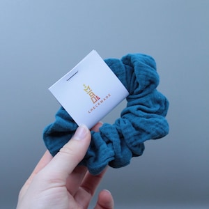 Scrunchie muslin hair tie ponytail holder petrol