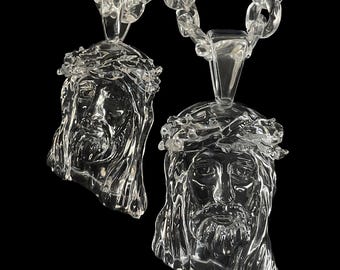 Clear Resin Jesus Piece Pendant with Cuban Link Chain