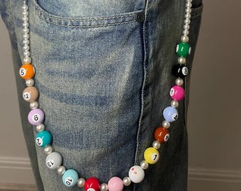 Snooker Pool Ball Jeans Chain with Pearls | Retro Y2K Wallet Chain
