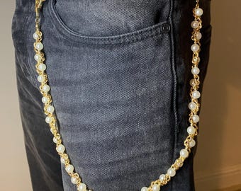 Silver or Gold Pearl Wallet Chain | Y2K Streetwear, Jeans bags Accessory (55cm)