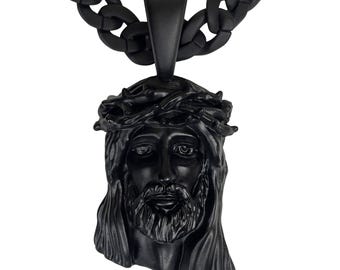 Matte Black Resin Jesus Piece Pendant with Cuban Link Chain