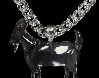 Clear GOAT Emoji Resin Pendant with Cuban Link Chain