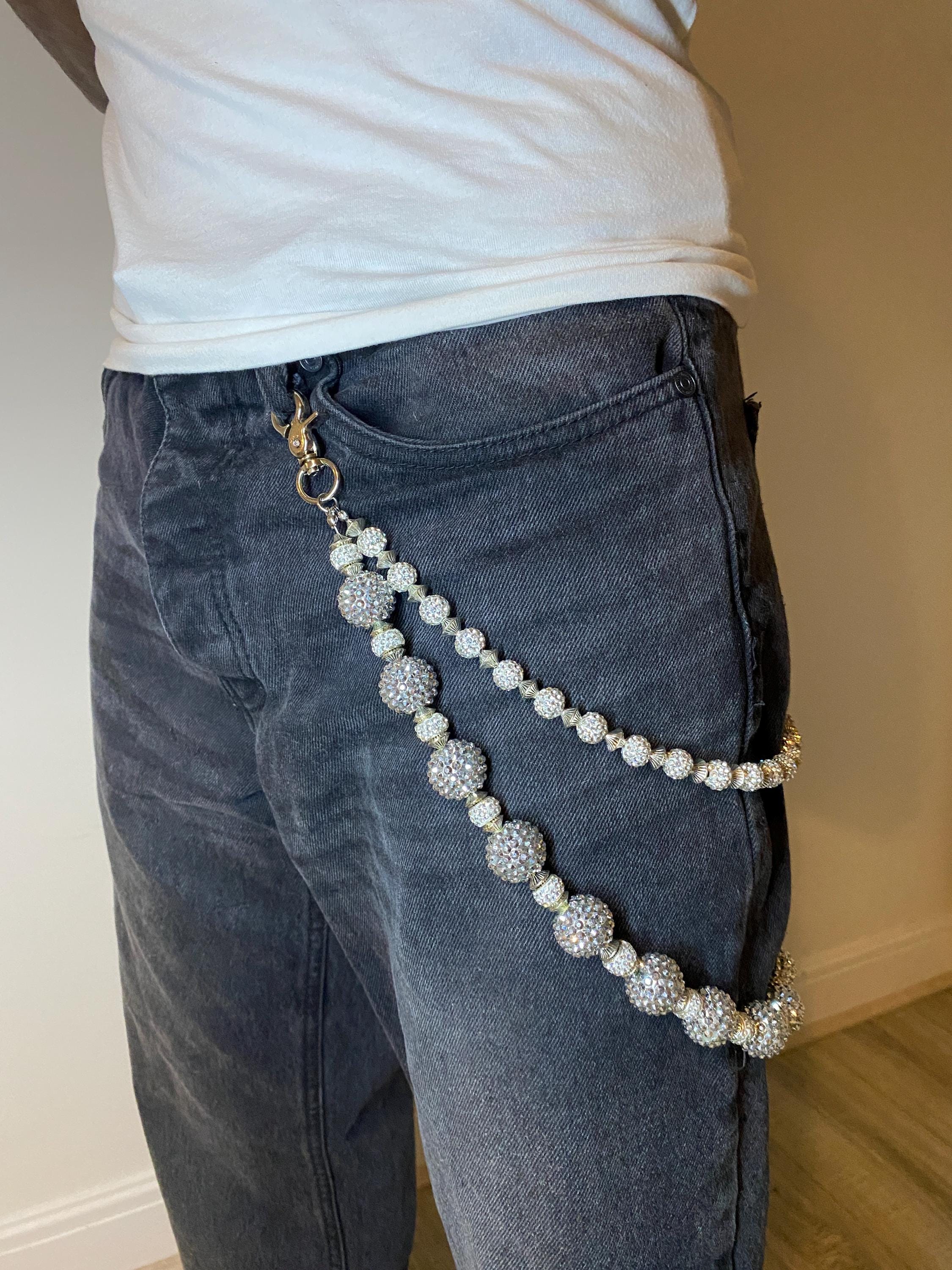 Iced Out Galaxy Rhinestone Jeans Chain | Y2K Silver Gold Wallet
