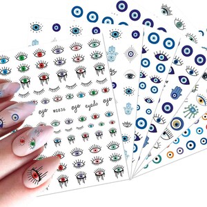 3D Evil Eye Nail Decals , Stylish Nail Stickers for Ladies , Evil Eyes Nail Design Accessories , Art Decoration for Nails