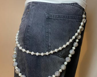 Iced Out Galaxy Rhinestone Jeans Chain | Y2K Silver Gold Wallet Accessory