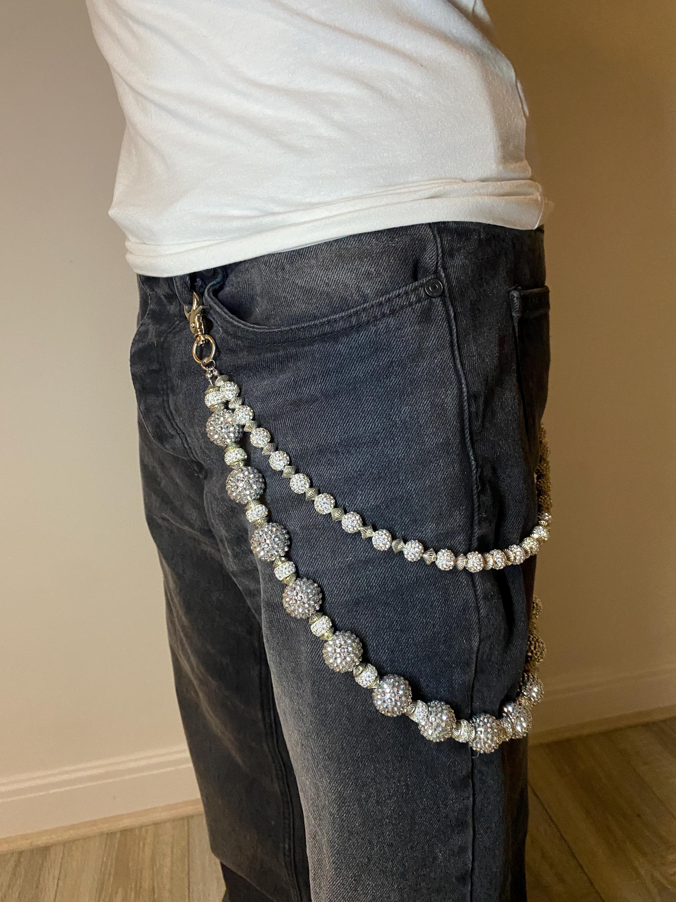 Iced Out Galaxy Rhinestone Jeans Chain | Y2K Silver Gold Wallet