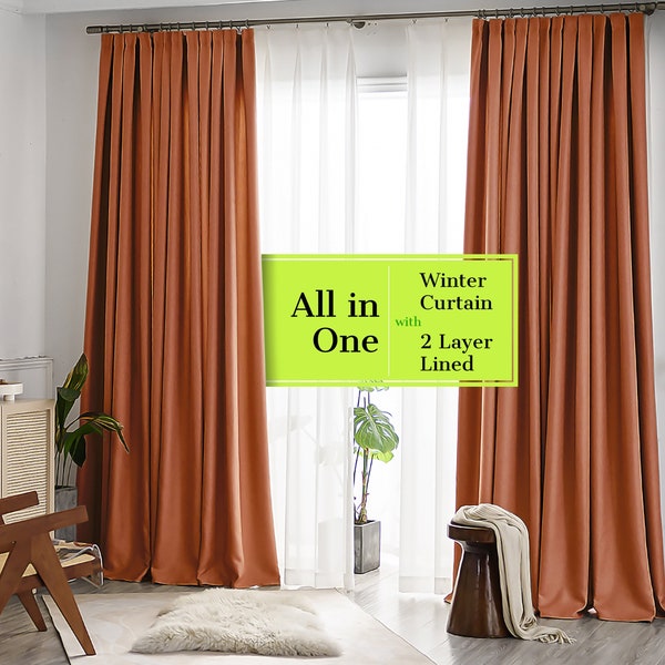 Winter Curtain With 2 Layer-Lined, Thermal door curtain, Energy Saving Curtain, heavy insulated curtains, Curtains for Cold Homes