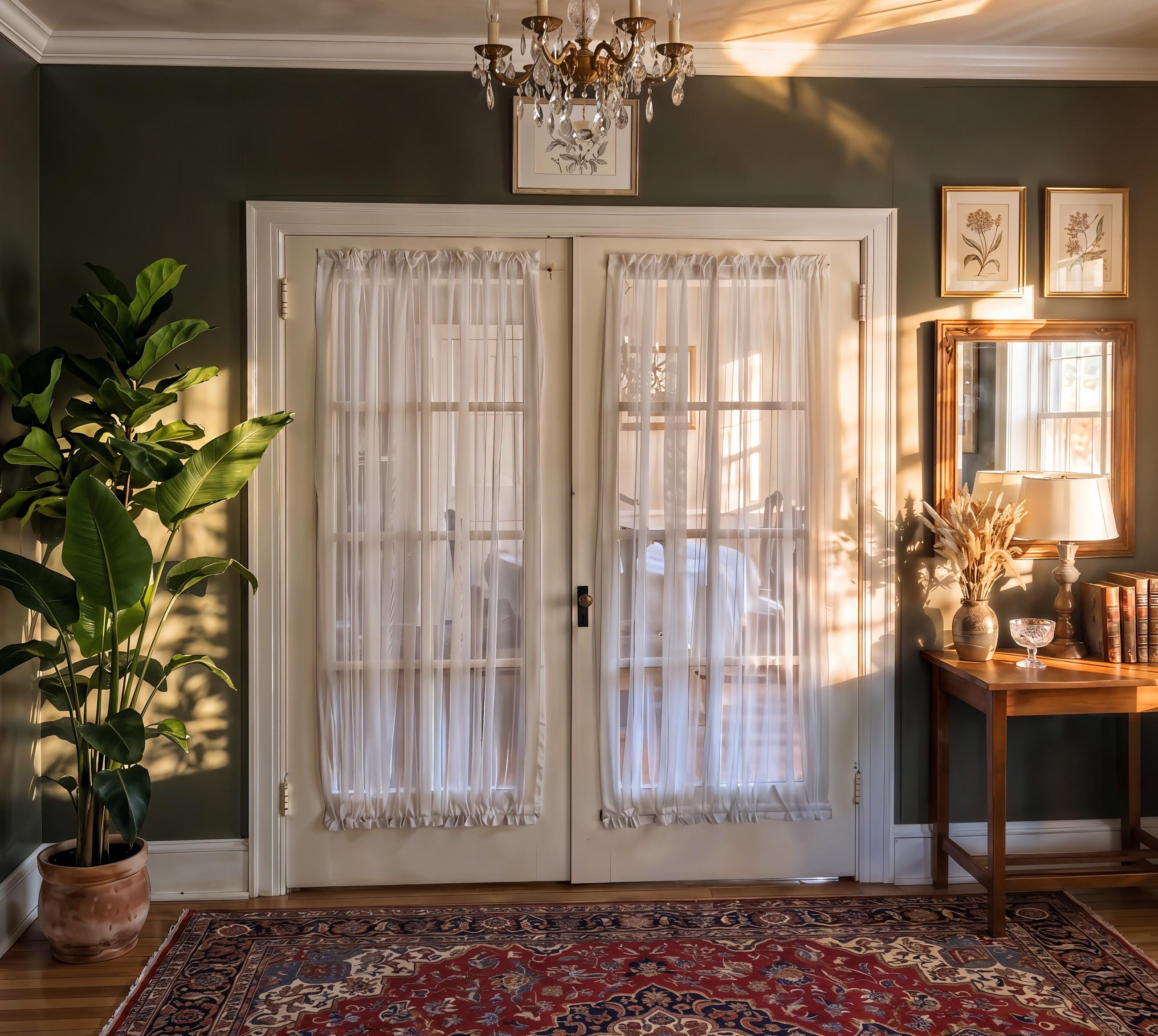 Sheer Voile Door Curtain , Sheer White Door Curtain, Privacy Sidelight
