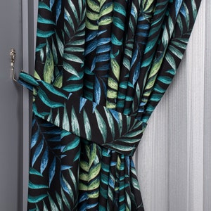 Tropical Leaf Curtain, Cotton Blend, Nature-Inspired Window Decor