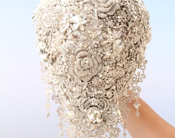 Crystal Majesty: silver full jeweled super bling bling brooch bouquet.