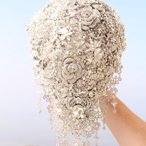 Crystal Majesty: silver full jeweled super bling bling brooch bouquet.