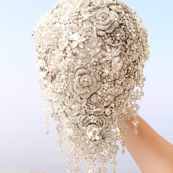 Crystal Majesty: silver full jeweled super bling bling brooch bouquet.