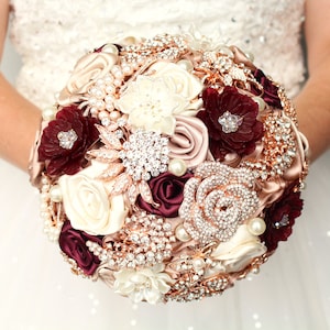 Burgundy Wedding bouquet. Burgundy blush pink bouquet. Rose gold  Brooch bouquet. Silk flowers bouquet. Quinceanera bouquet