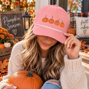 Four Pumpkins Cap | Embroidered Fall Pumpkin Hat, Autumn Patch Rope Cap, Halloween