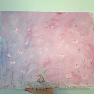Cuadro de hada rosa hecho a mano: decoración de pared de fantasía única y original