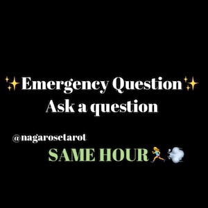 May include: Black background with yellow stars and white text that reads "Emergency Question Ask a question" with the text "@nagarosetaor SAME HOUR" in green below. A cartoon image of a person running is to the right of the text.