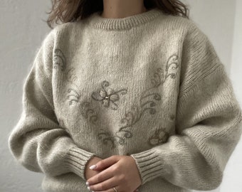Vintage 1980s WoolWays Mohair Wool Cardigan Sweater - Ivory - Size Medium