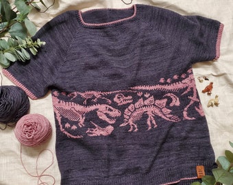 Fossil Frenzy Tee (Adult) Pattern, Knit Dinosaur Unisex Sweater, Digital PDF Pattern