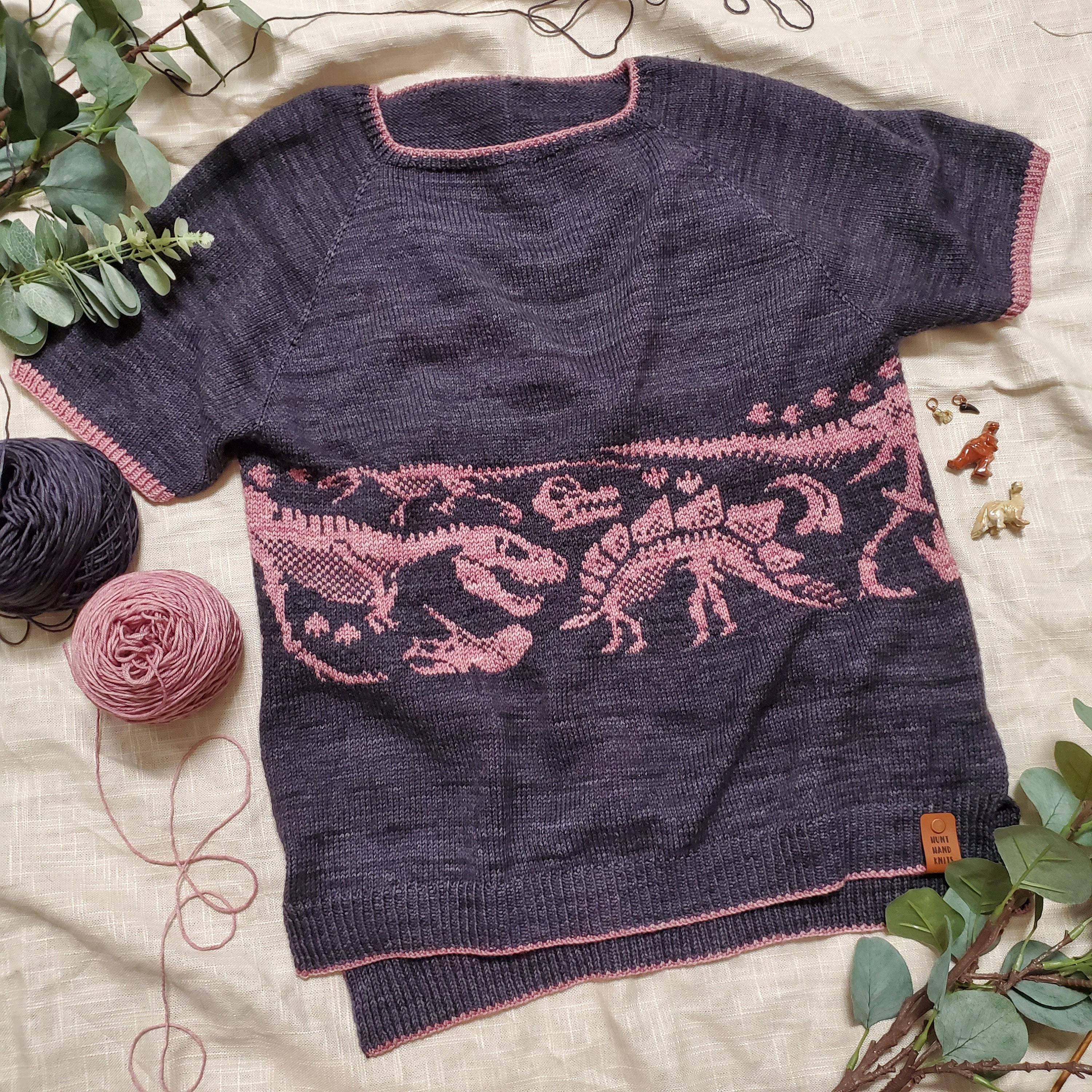 Fossil Frenzy Tee (adult) Pattern, Knit Dinosaur Unisex