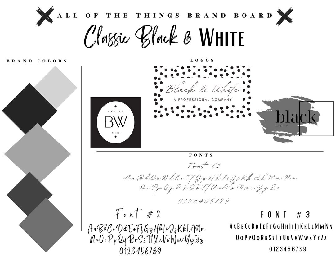 Classic Black & White Brand Board Logo Branding Kit Black - Etsy