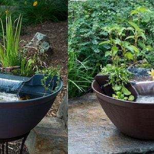 Indoor & Outdoor Aqua Garden Mini Pond Waterfall Kit with Pump, Filter and Light - Steel Gray or Mocha