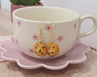Chocolate chip cookie earrings, food jewelry, handmade Clay miniature cookie accessories, unique earrings
