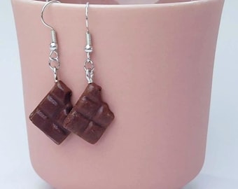 Kawaii Chocolate Bar Earrings, Milk Chocolate accessories, Clay food jewlery