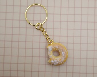 Miniature Half-Eaten Sugar Donut Keychain Handcrafted Food Cute Jewelry Accessory Gift