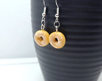 Miniature Sugar Donut Earrings - Handmade Fake Food Jewelry Accessory Gift