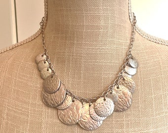 bib necklace online Silver Embossed Medallions, Chain Bib Necklace, Boho Jewelry, Statement