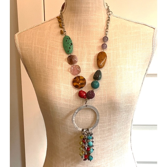 Chunky Artistic Multi-Color Statement Lariat Y Ne… - image 1
