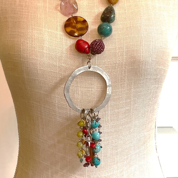 Chunky Artistic Multi-Color Statement Lariat Y Ne… - image 4