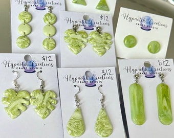 Spring Green Earrings and Studs | Handmade Green Polymer Clay Earrings and Studs on Hypoallergenic Posts