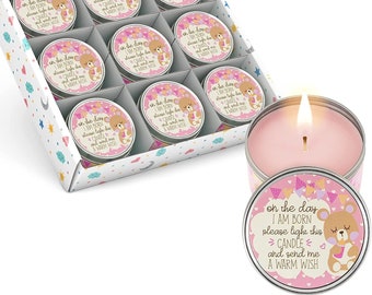 Recuerdos rosas para baby shower: Velas de cera de soja, regalos para invitados (juego de 9)