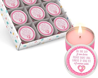 Recuerdos para baby shower en color rosa: Velas de cera de soja (juego de 9)