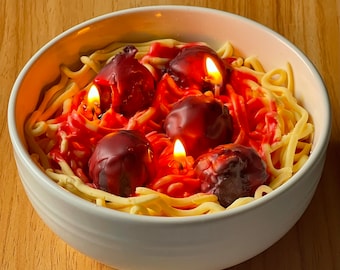 Handmade Spaghetti and Meatballs Soy Wax Candle | Home Decor