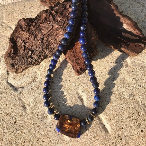 Collier pour hommes mignon, collier de chaîne de perles, collier occasionnel, collier de lapis-lazuli véritable moderne et joli mémorial