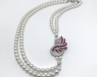 Collier de topaze rouge, collier double rangée, collier en pierre véritable, collier de cygne, cadeau d'amant de cygne