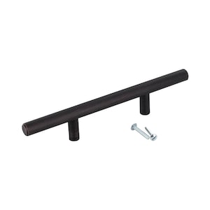 May include: A black metal cabinet pull with two screws. The pull is 3 inches long and has a brushed finish.