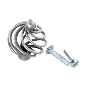 May include: Silver cabinet knob with a spiral design and two screws.