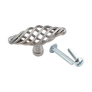 May include: Silver cabinet knob with a twisted wire design. The knob comes with two screws.