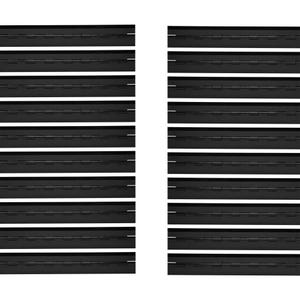 May include: Two sets of black continuous hinges, each with multiple segments and a series of evenly spaced knuckles. The hinges are made of metal and are designed for a variety of applications.