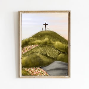 Christian Cross Wall Art, Digital Christian Landscape, Calvary Cross, Cross on a Hill Art, Countryside Cross, Jesus Christian Wall Art