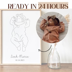 Personalisiertes Baby Portrait, individuelles Geburtsposter, Linie vom Foto, Baby Zeichnung, One Line Baby Art, Babypartygeschenk, Neugeborenen Geschenk, Baby Silhouette