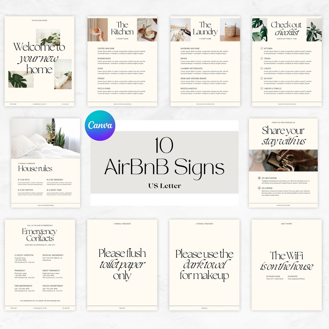 Airbnb Signs Template, Editable Airbnb Signs, Canva Airbnb Template ...
