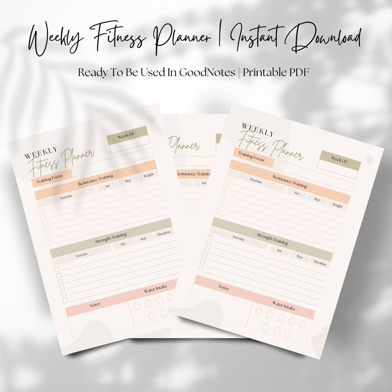 Goodnotes Fitness Tracker, Printable Fitness Log, Weight Tracker, Instant Download, Fitness