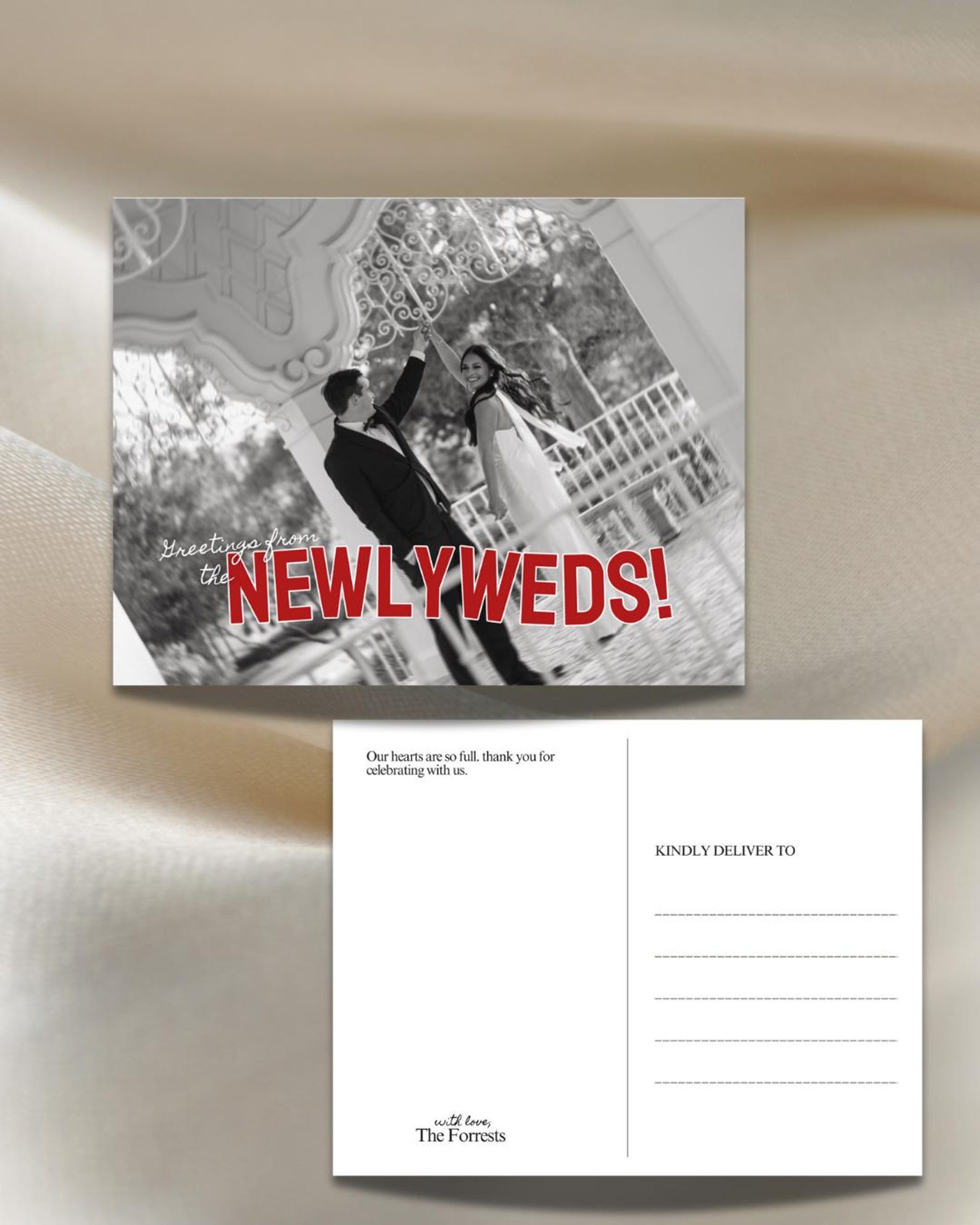 Postable Editable Newlywed Postcard Template | Vintage Wedding Greeting Card ...