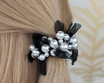 Pearl Adorned Blooming Tulle Petal Ponytail Hair Tie