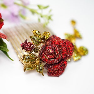 Swarovski Elements Dangling Rose Hair Comb - Antique Accent